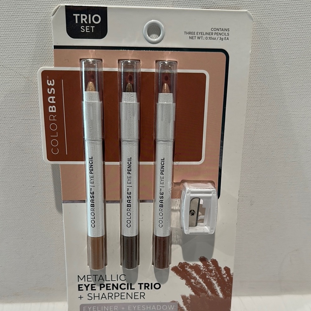 ColorBase Three Mettalic Eyeliner Pencils in Nude, Smoke & Bronze W/Sharpener.